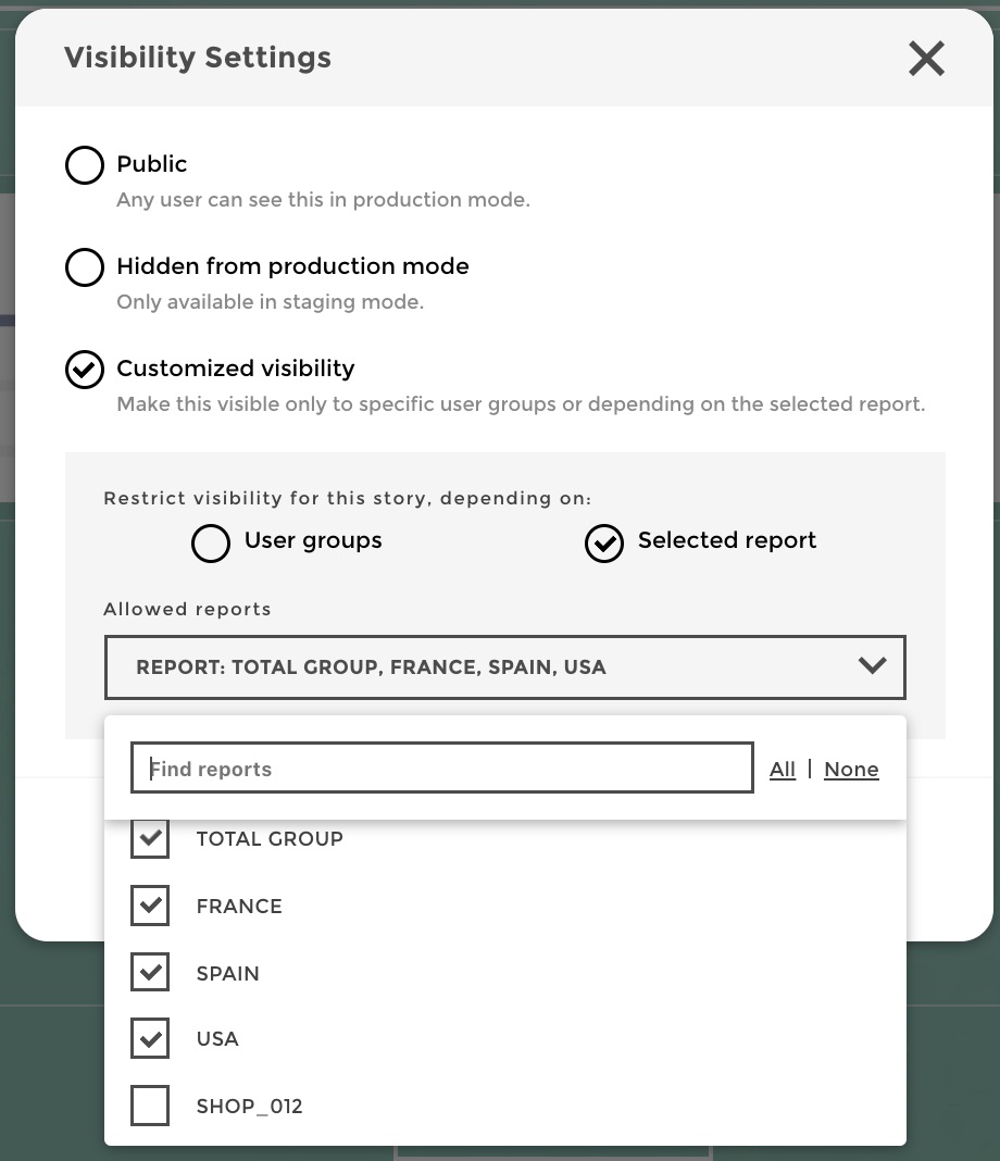 custom visibility on reports