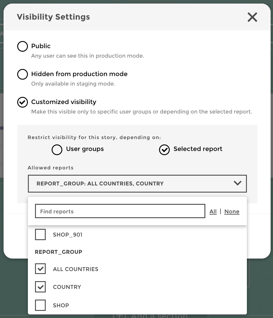 custom visibility on reports