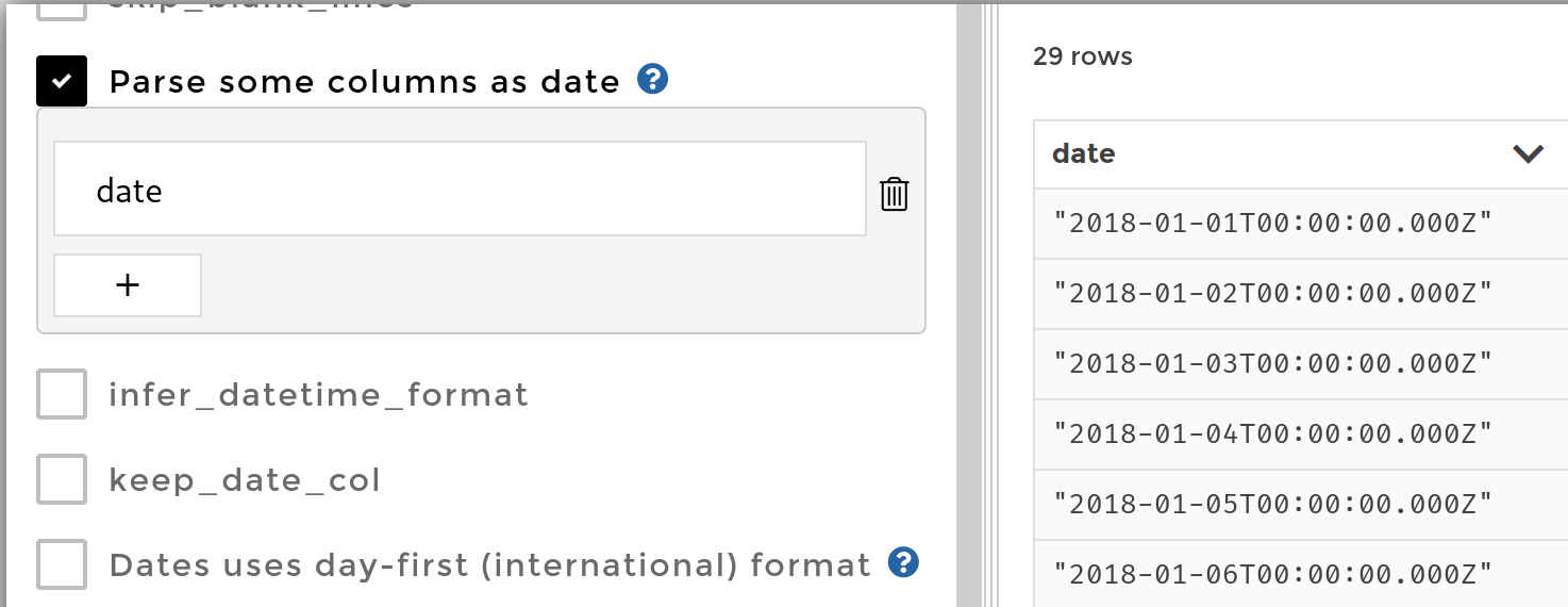 "Parse columns as dates" option