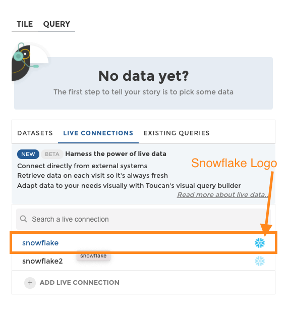 Snowflake data live connections